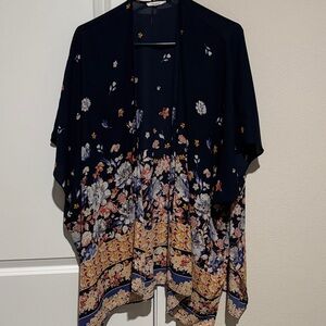 Maurices Floral Kimono Blouse - Navy and Multicolor